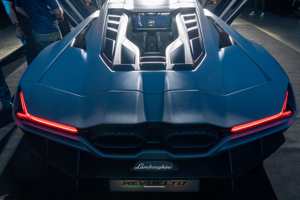 A view of the rear of the Lamborghini Revuelto during its launch at EX8, Petaling Jaya September 1, 2023. — Picture by Shafwan Zaidon