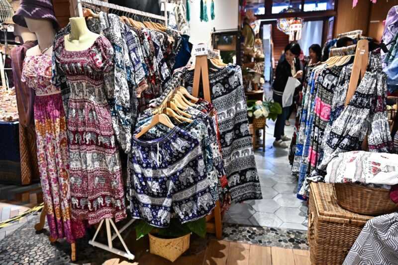 This photo taken on October 4, 2023 shows a shop selling clothing in elephant print at Icon Siam shopping mall in Bangkok. — eNM pic