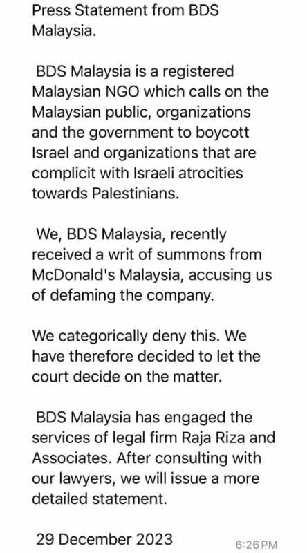 Pro-Palestine movement says McDonald’s suing it for defamation – eNews Malaysia