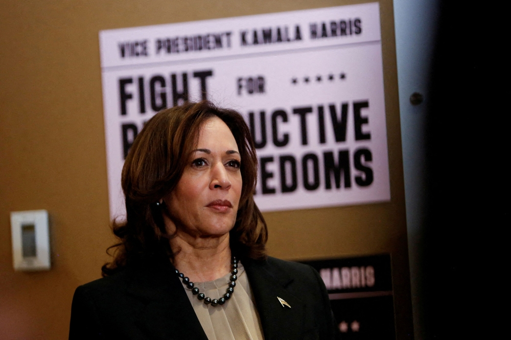 US Vice President Kamala Harris looks on during a visit to the St. Paul Health Center, a clinic that performs abortions, in St. Paul, Minnesota March 14, 2024. — eNM pic  