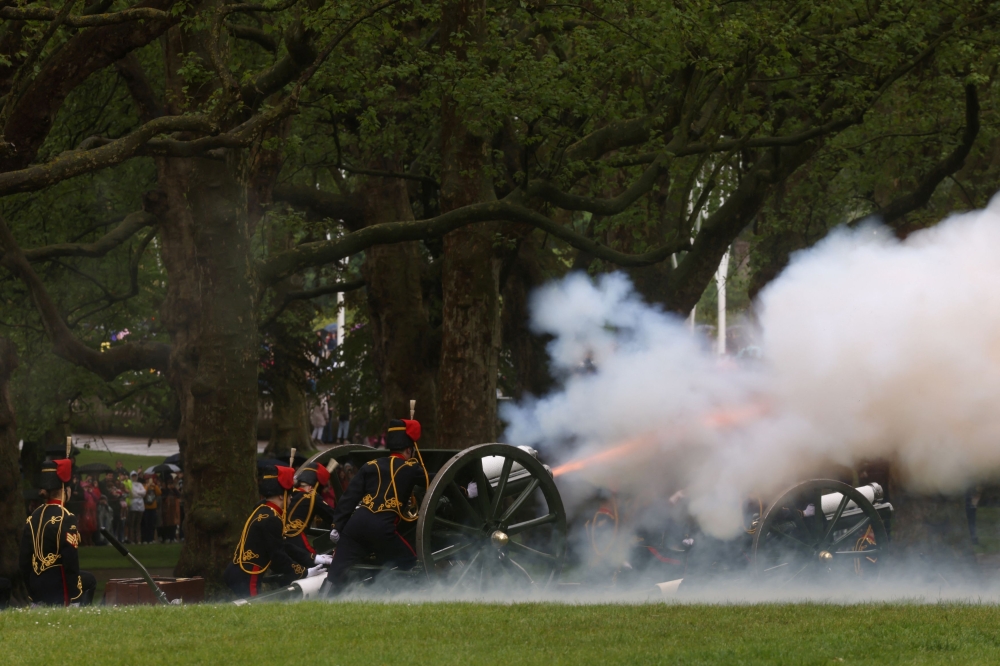 A gun salute is fired to mark the first anniversary of Britain's King Charles' Coronation at The Green Park, in London May 6, 2024. — eNM pic  