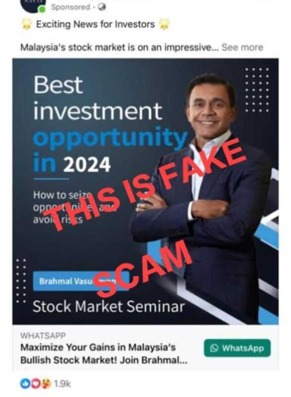 A screen capture shows a fraudulent post claiming to be of Creador and its founder  Brahmal Vasudevan. — Picture courtesy of Creador.
